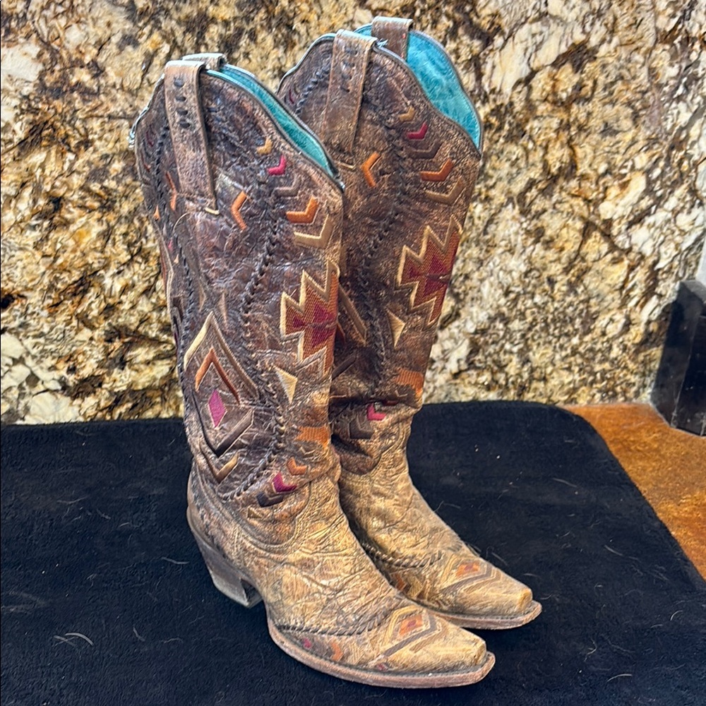 Brown Embroidered Cowboy Boots